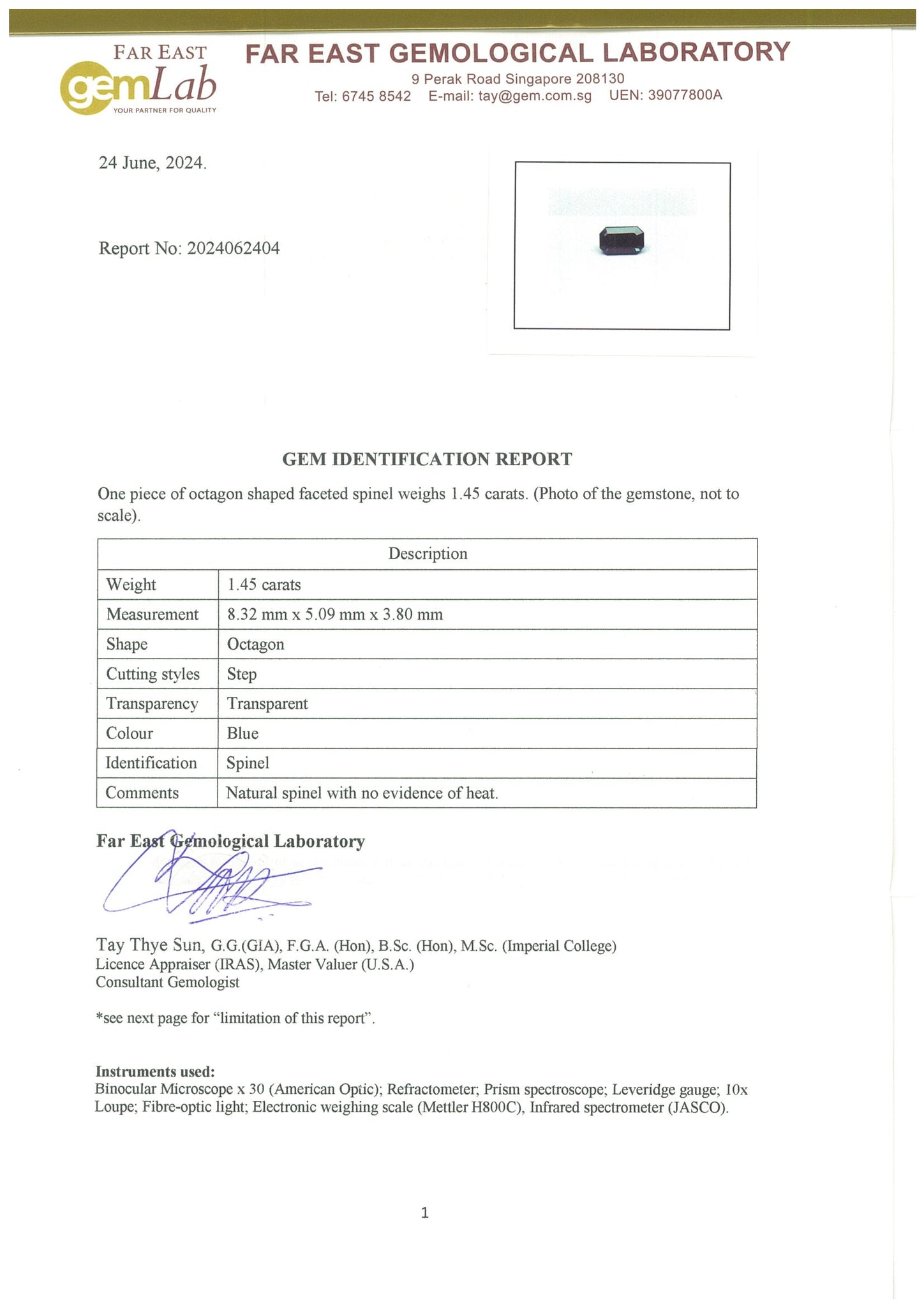 Blue Spinel 1.45ct Burma - Far East Gems & Jewellery