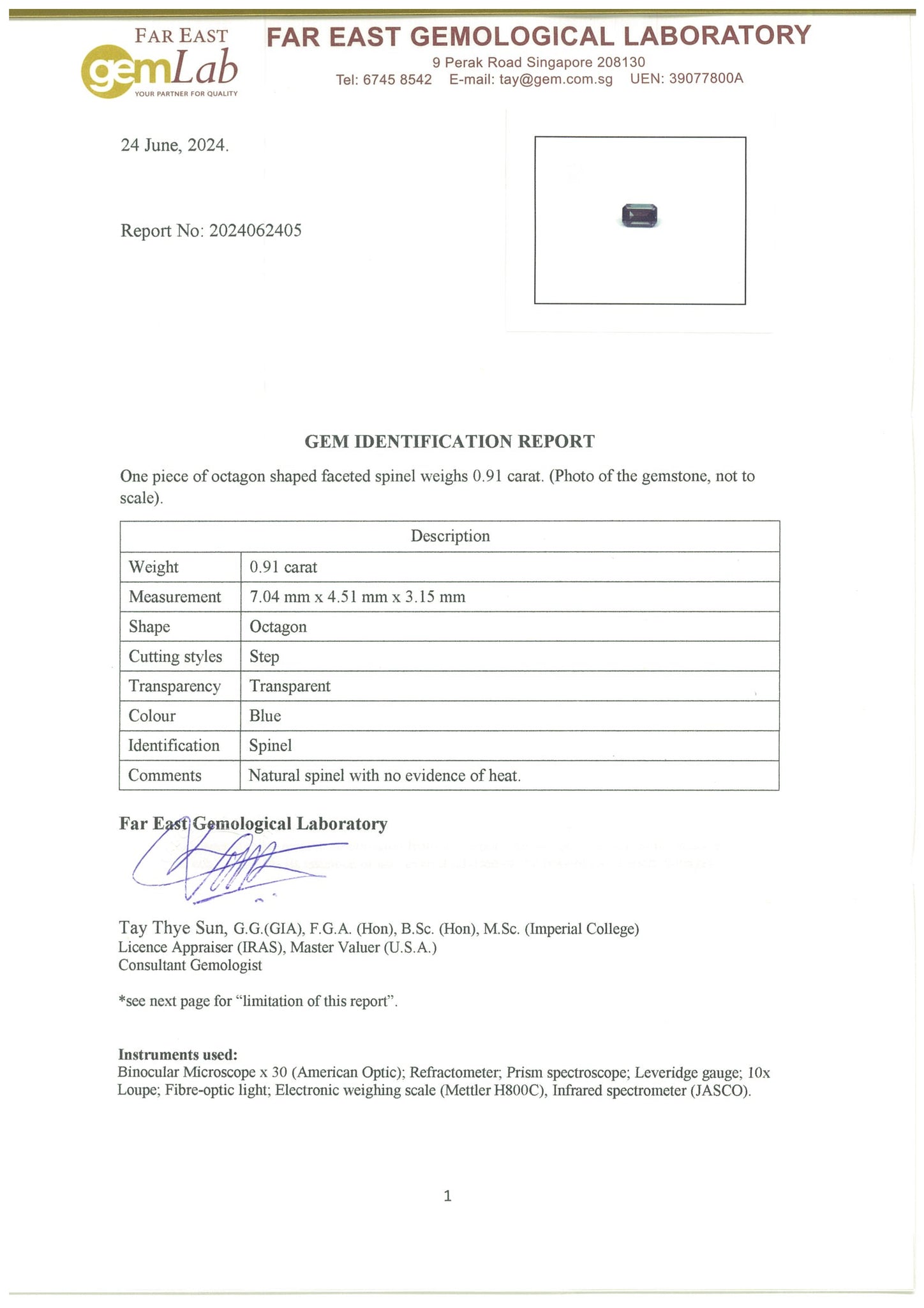 Blue Spinel 0.91ct Burma - Far East Gems & Jewellery