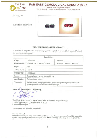 Colour Change Garnet pair 2.29ct and 2.10ct - Far East Gems & Jewellery