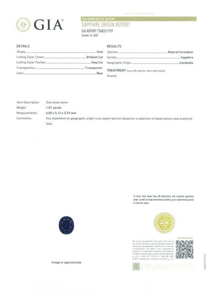 1.01ct Natural Blue Sapphire (Heated) Cambodia - Far East Gems & Jewellery