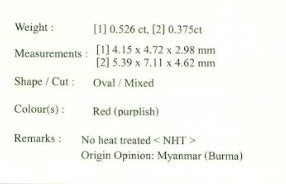 (1)0.526ct and(2) 0.375ct Natural Red-Purplish Ruby ( Unheated) Myanmmar/Burma - Far East Gems & Jewellery