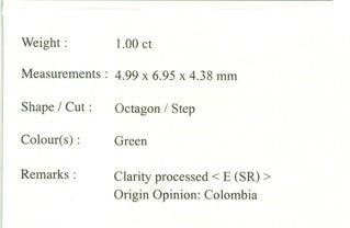 1.0ct Natural Green Emerald (Clarity Enhanced)  Colombia - Far East Gems & Jewellery