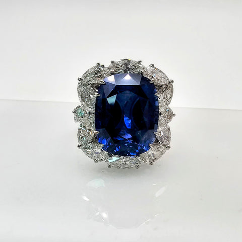 Blue Sapphire diamond ring set in 18k white gold - Far East Gems & Jewellery