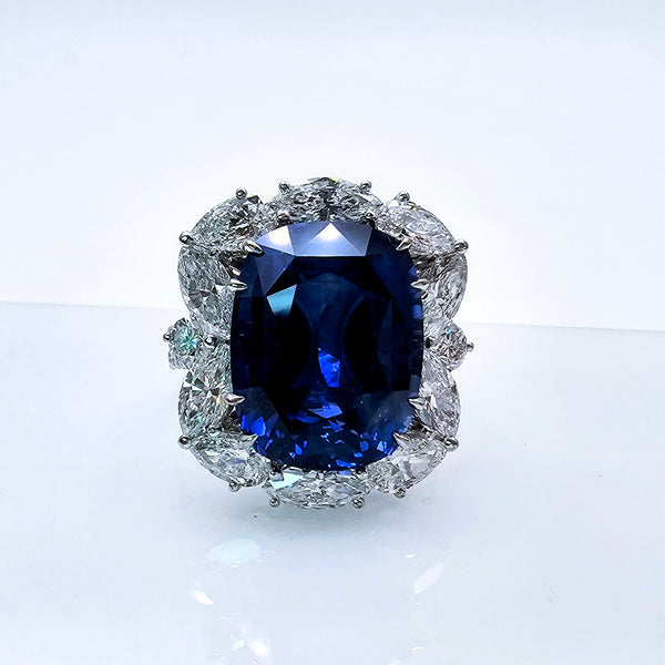 Blue Sapphire diamond ring set in 18k white gold - Far East Gems & Jewellery