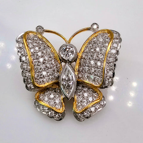 Diamond Butterfly Brooch in 18k white and yellow gold estate - Far East Gems & Jewellery