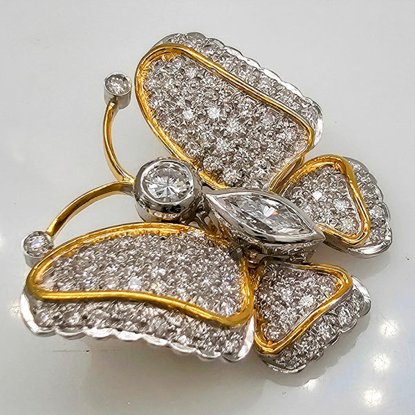 Diamond Butterfly Brooch in 18k white and yellow gold estate - Far East Gems & Jewellery