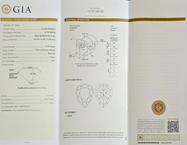 Fancy Brown Yellow Pear Shape Natural Diamond 2.10ct with GIA - Far East Gems & Jewellery