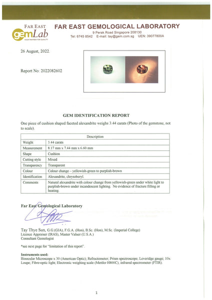 Alexandrite 3.44ct - Far East Gems & Jewellery