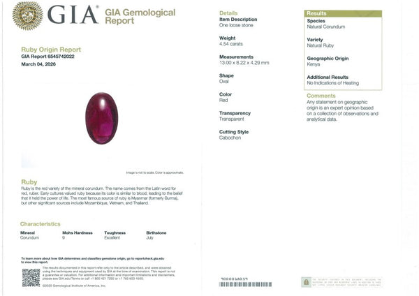 4.54ct Red Natural Ruby (UN-heated) Kenya - Far East Gems & Jewellery