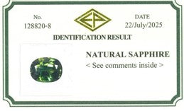 7.504ct Natural Green -Yellowish Sapphire (Heated )  Thailand - Far East Gems & Jewellery