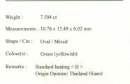7.504ct Natural Green -Yellowish Sapphire (Heated )  Thailand - Far East Gems & Jewellery