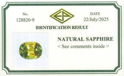 9.534ct  Natural Yellow Greenish Sapphire ( Heated) Thailand - Far East Gems & Jewellery