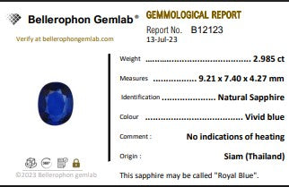 2.985ct Natural Vivid Blue Sapphire Unheated Thailand