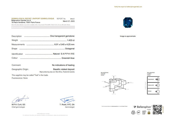 1.43ct Natural Greenish-Blue Sapphire (Unheated)