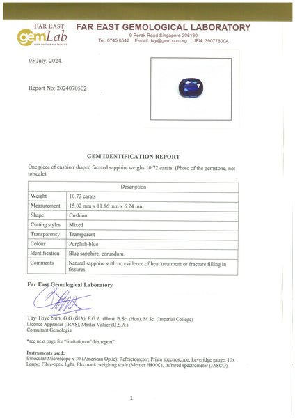10.72ct Natural Unheated Blue Sapphire
