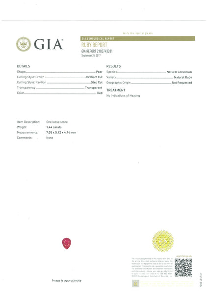 1.44ct Natural Red Ruby (Unheated) - Far East Gems & Jewellery