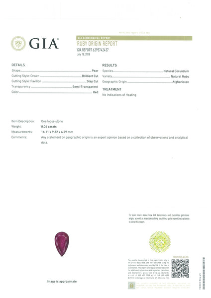 8.06ct Natural Red Ruby  (Unheated) Afghanistan - Far East Gems & Jewellery