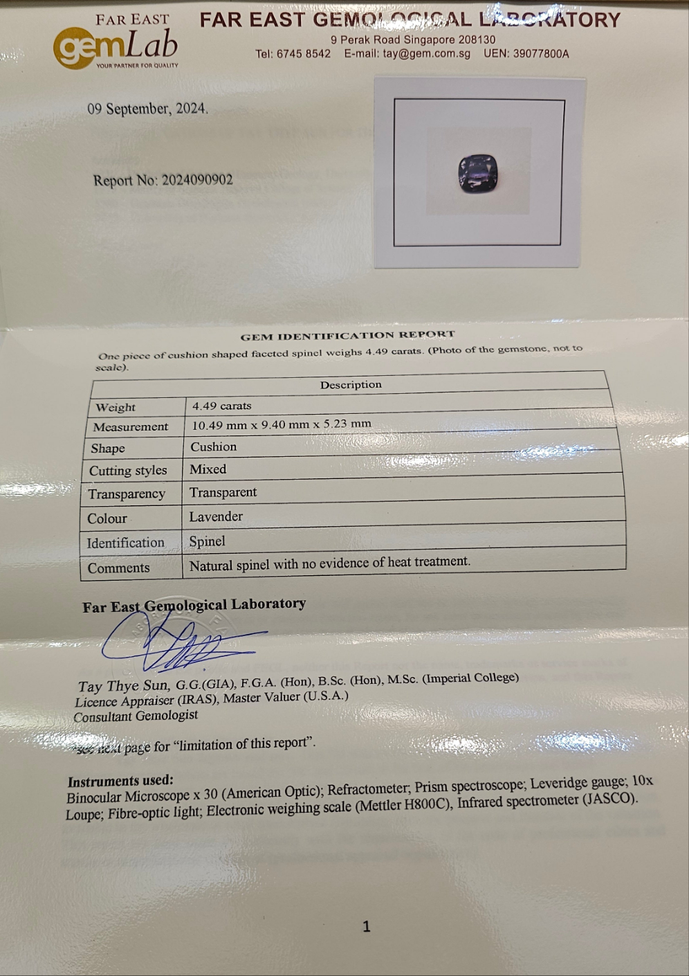 Spinel Lavender 4.49ct - Far East Gems & Jewellery