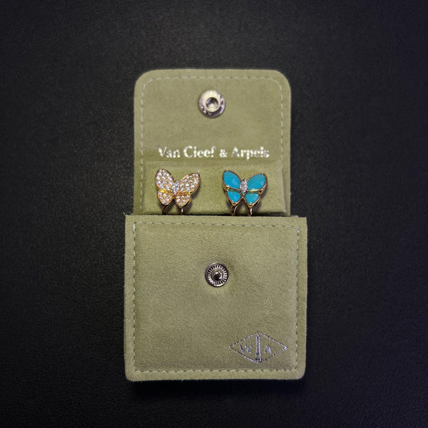 Van Cleef & Arpels 2 Butterfly earrings gold. Diamond & Turquoise (pre-loved) - Far East Gems & Jewellery