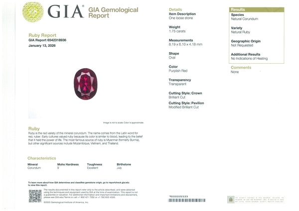 1.75ct Natural Ruby - Far East Gems & Jewellery