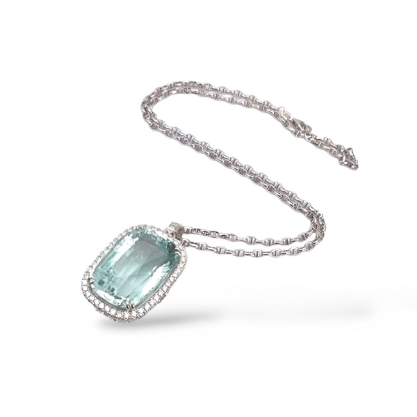 Aquamarine Pendant with Diamonds - Far East Gems & Jewellery
