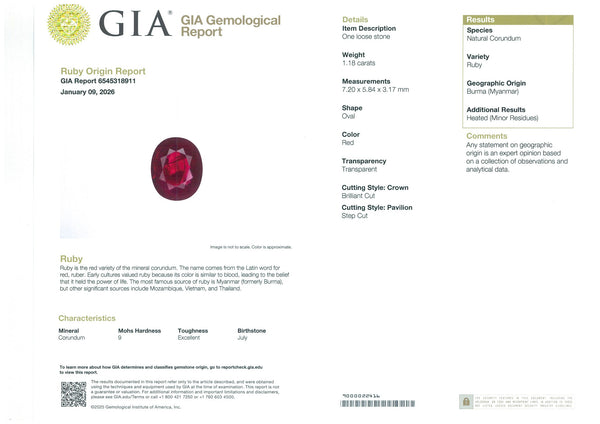 1.18ct Natural Red Ruby (Heated) - Far East Gems & Jewellery