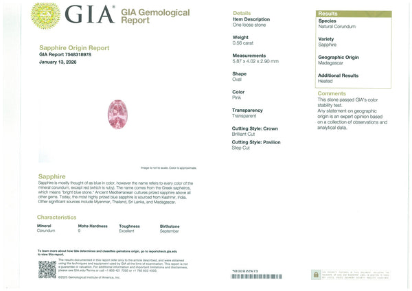 0.56ct Natural Pink Sapphire (Heated) - Far East Gems & Jewellery