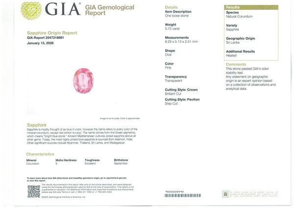 0.75ct Pink Natural Sapphire (Heated) - Far East Gems & Jewellery
