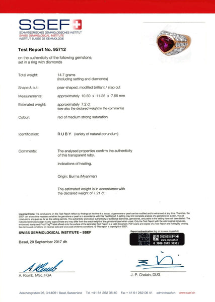 Burma Ruby in an 18k Yellow gold Ring 7.23ct with diamonds. - Far East Gems & Jewellery