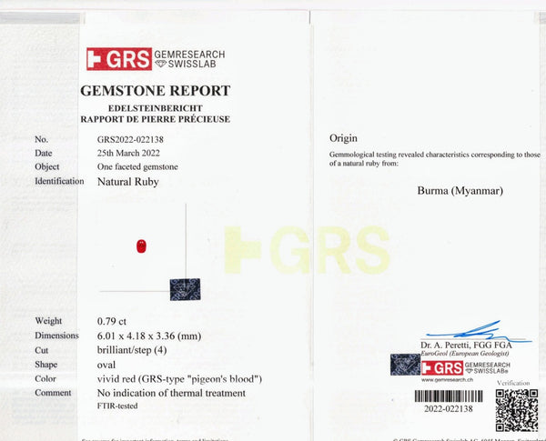 0.79ct Ruby Burma (Mong Hsu) No heat Pigeon blood - Far East Gems & Jewellery