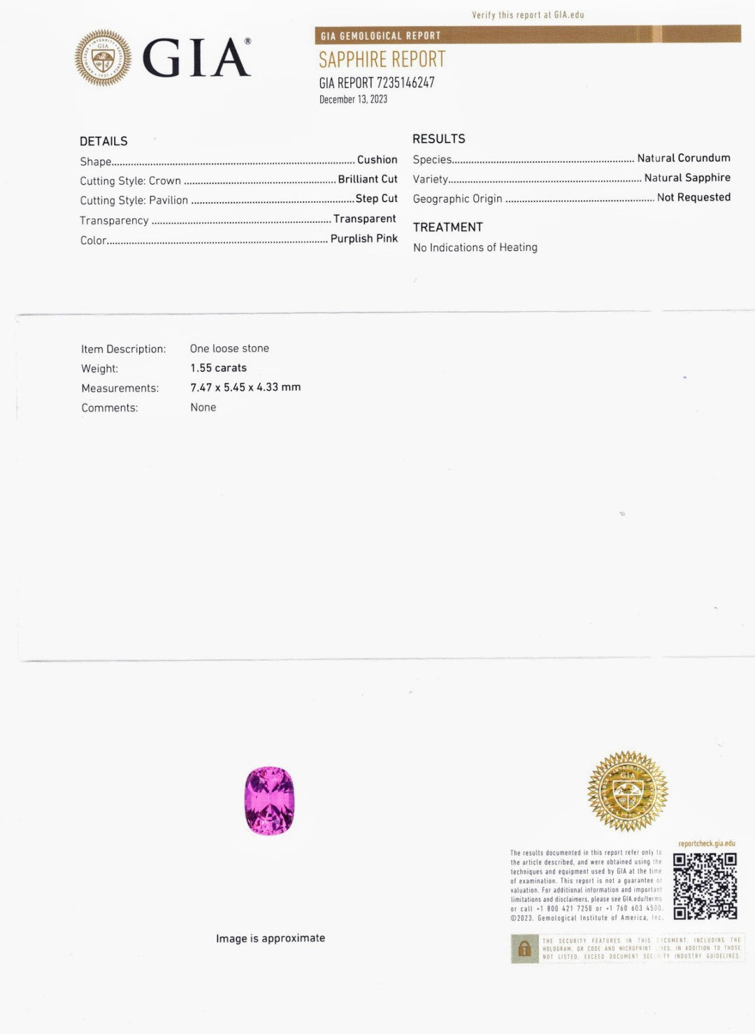 1.55ct Purplish Pink Sapphire No Heat - Far East Gems & Jewellery