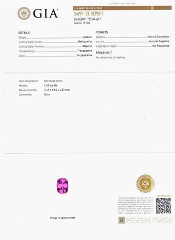 1.55ct Purplish Pink Sapphire No Heat - Far East Gems & Jewellery