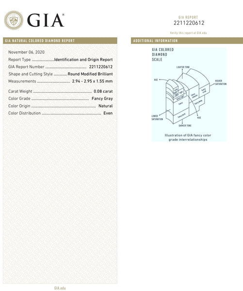 Natural Fancy Gray Diamond 0.08ct with GIA 2211220612