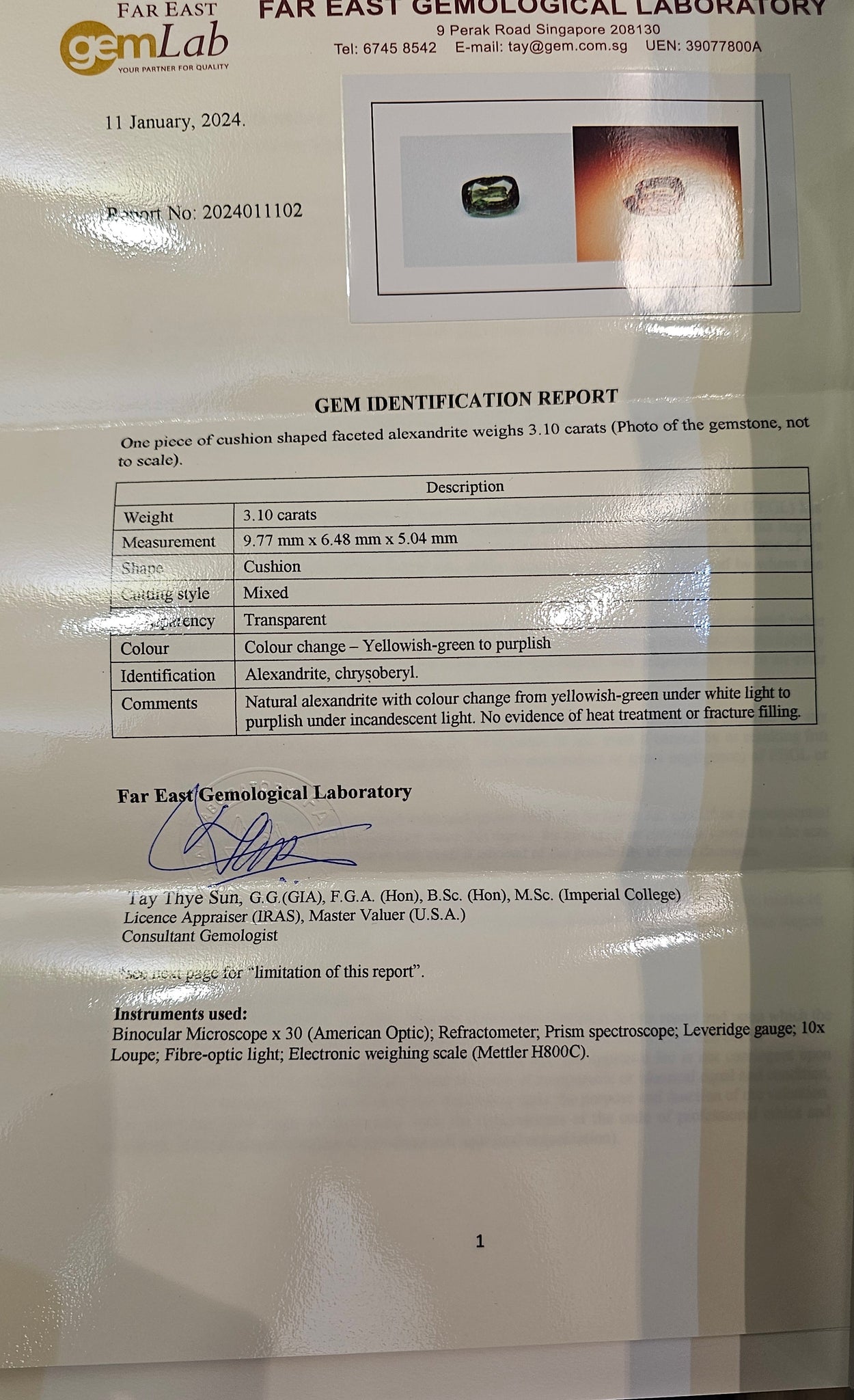 Alexandrite 3.10ct - Far East Gems & Jewellery