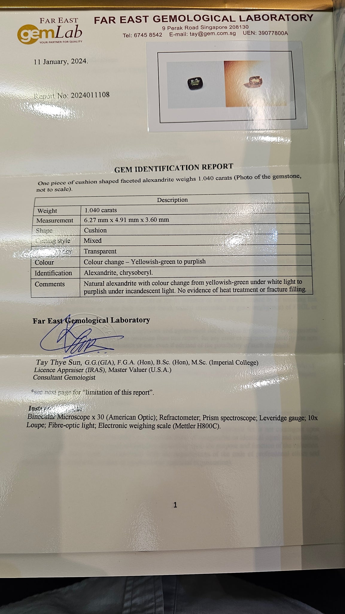 Alexandrite 1.04ct - Far East Gems & Jewellery