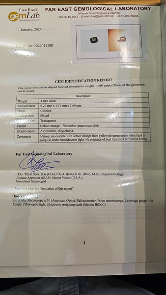 Alexandrite 1.04ct - Far East Gems & Jewellery