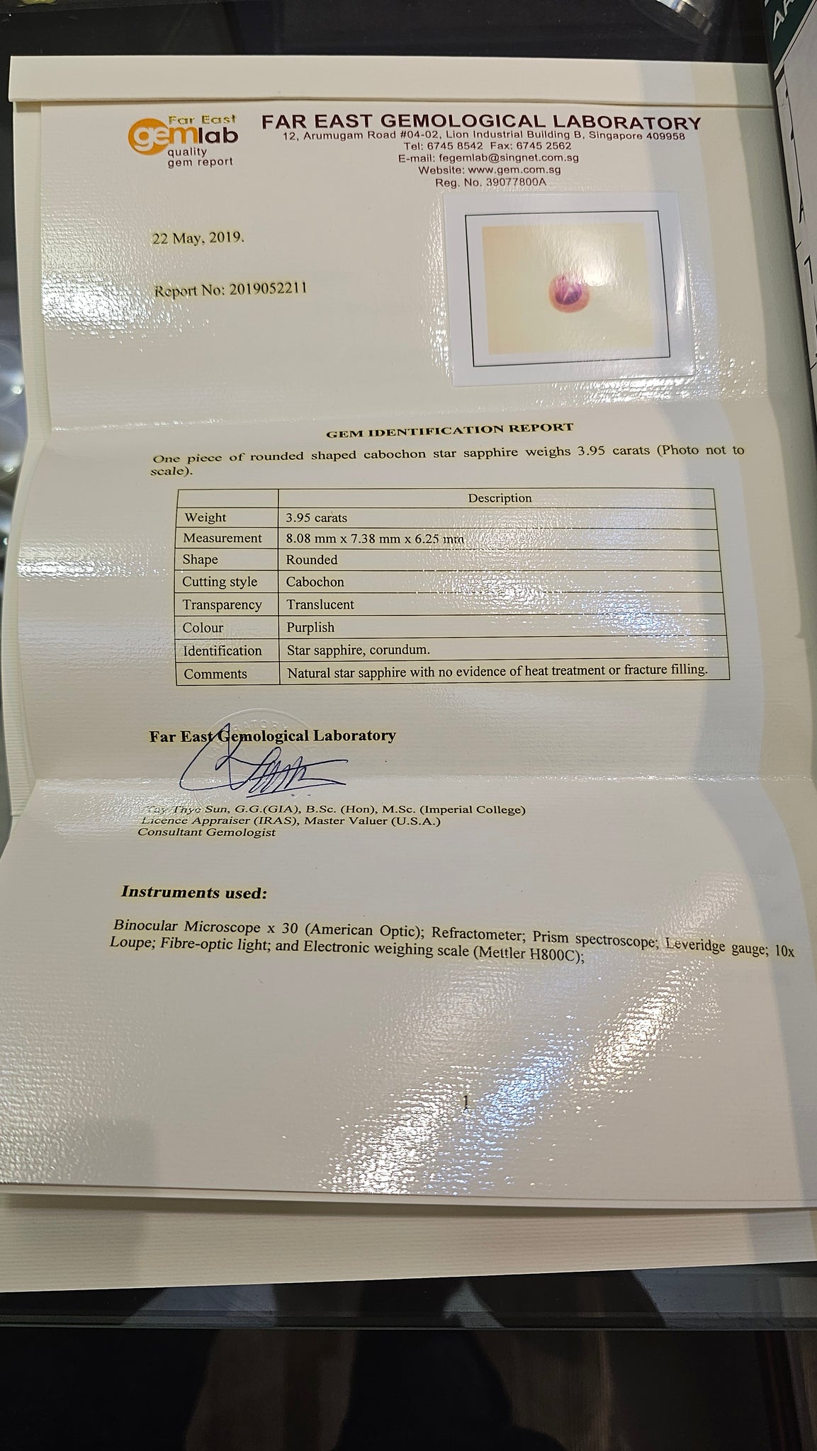 Purple Star Sapphire 3.95ct No Heat Burma - Far East Gems & Jewellery