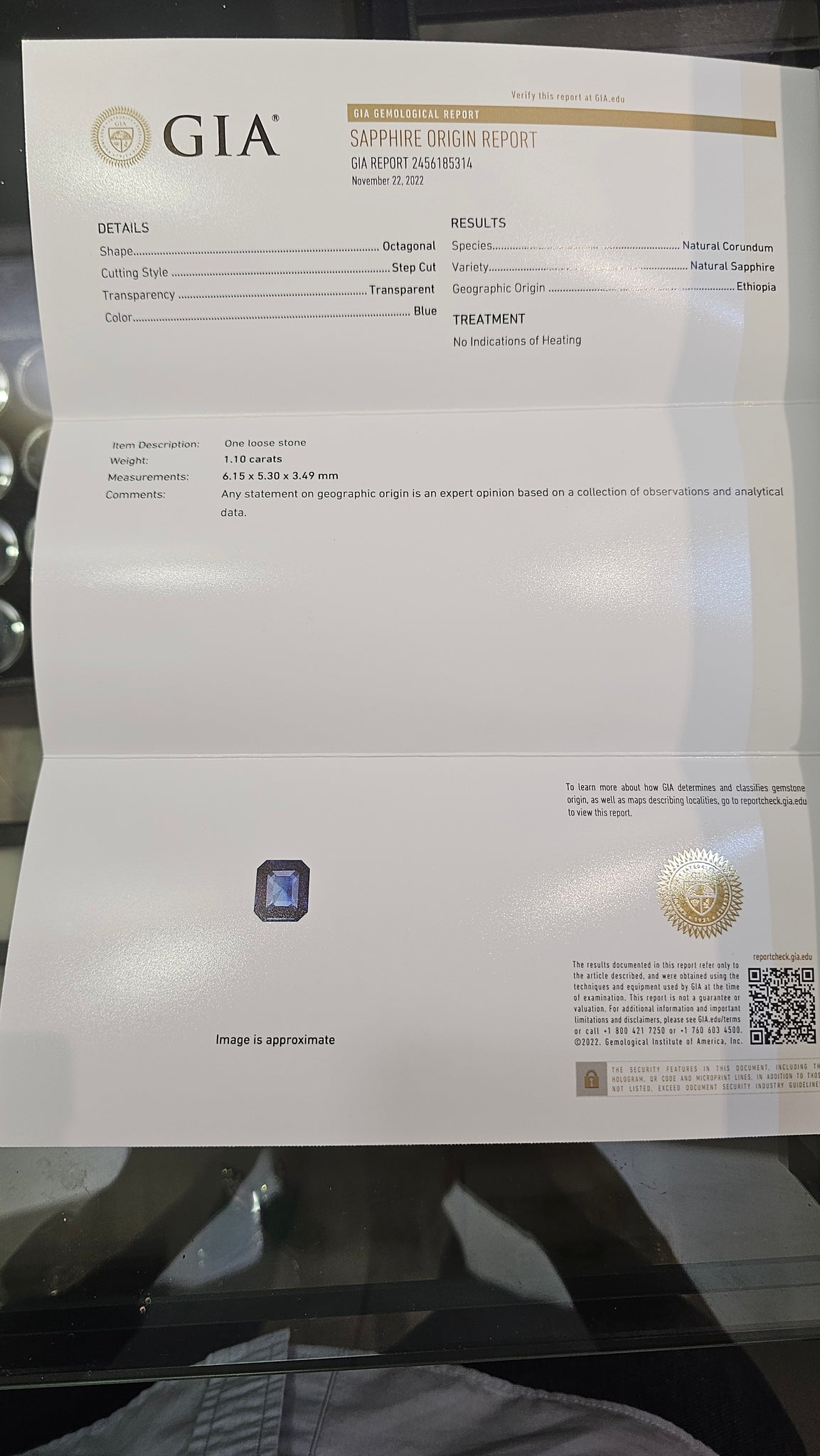 Sapphire Ethiopia 1.10ct Emerald Cut no heat - Far East Gems & Jewellery