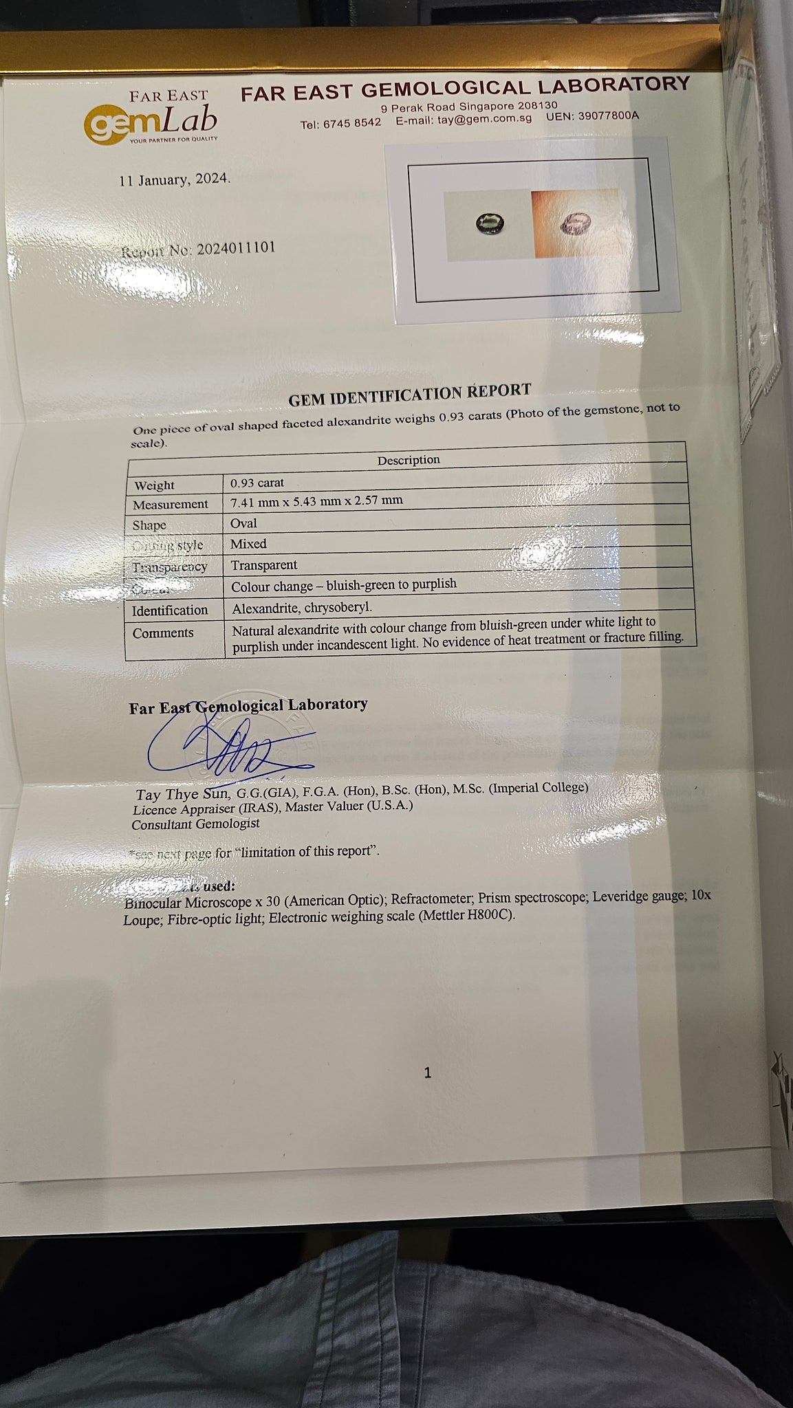 Alexandrite 0.93ct - Far East Gems & Jewellery