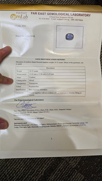 Natural Unheated Blue Sapphire 10.72ct - Far East Gems & Jewellery