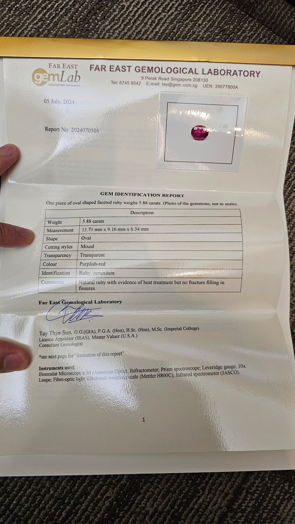 Ruby Burma (heat) 5.88ct - Far East Gems & Jewellery