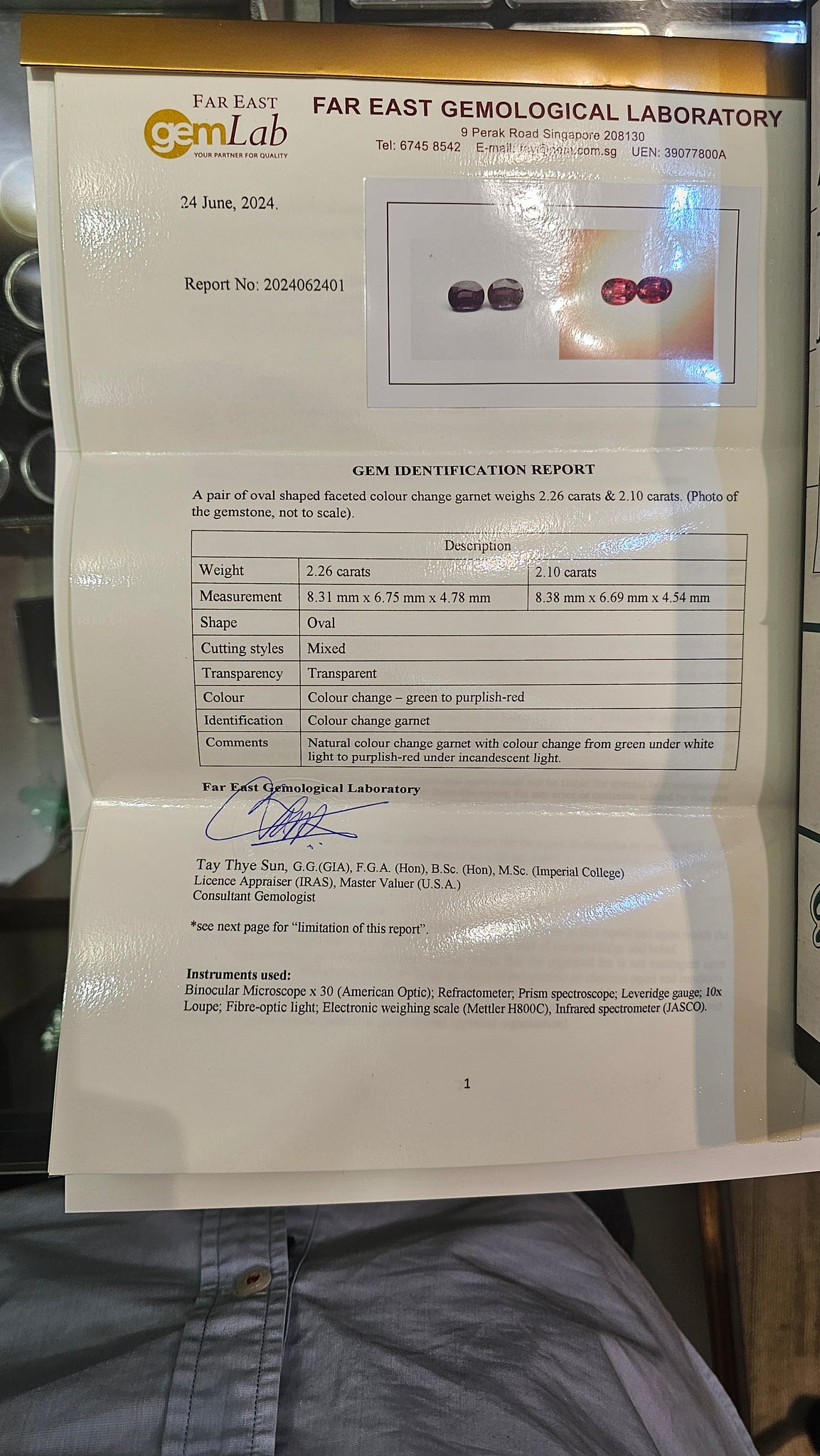 Colour Change Garnet 1 pair 4.36ct total - Far East Gems & Jewellery