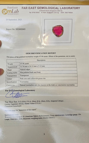 Watermelon Tourmaline Slice 47.98ct - Far East Gems & Jewellery