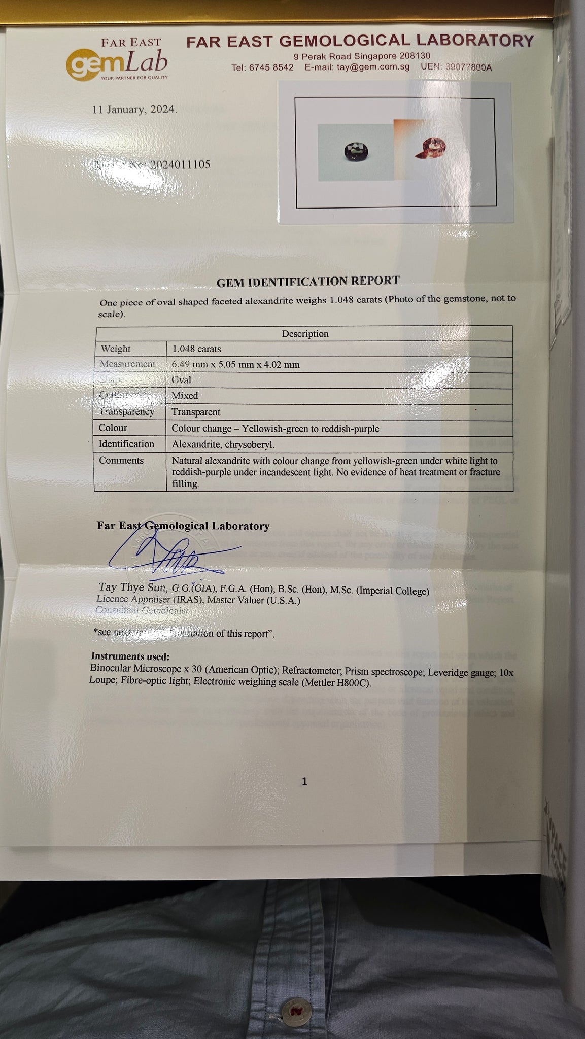 Alexandrite 1.048ct - Far East Gems & Jewellery