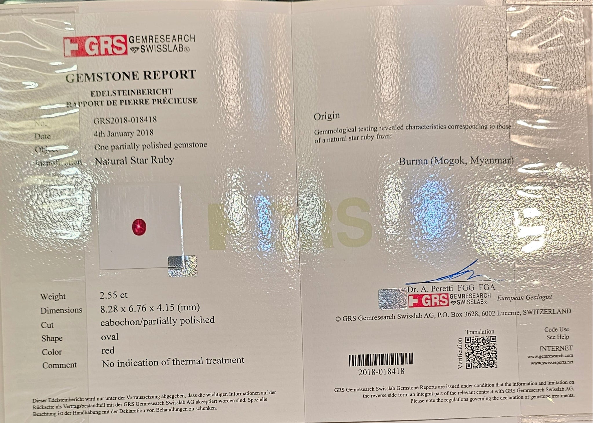 Star Ruby No heat Burma Mogok 2.55ct - Far East Gems & Jewellery
