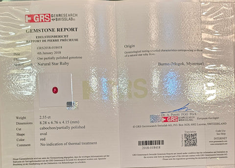 Star Ruby No heat Burma Mogok 2.55ct - Far East Gems & Jewellery