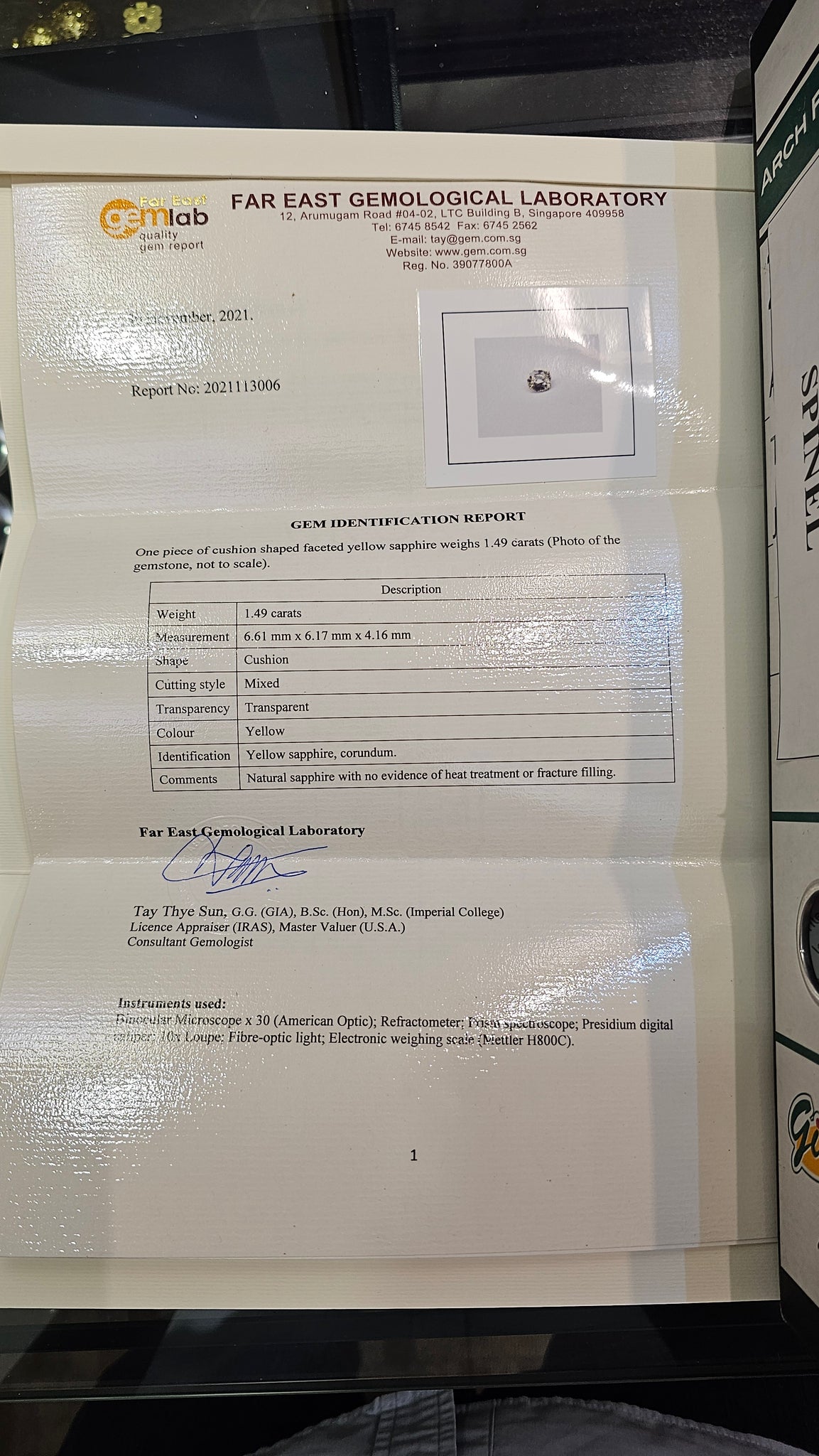 Yellow Sapphire Natural No heat 1.49ct - Far East Gems & Jewellery