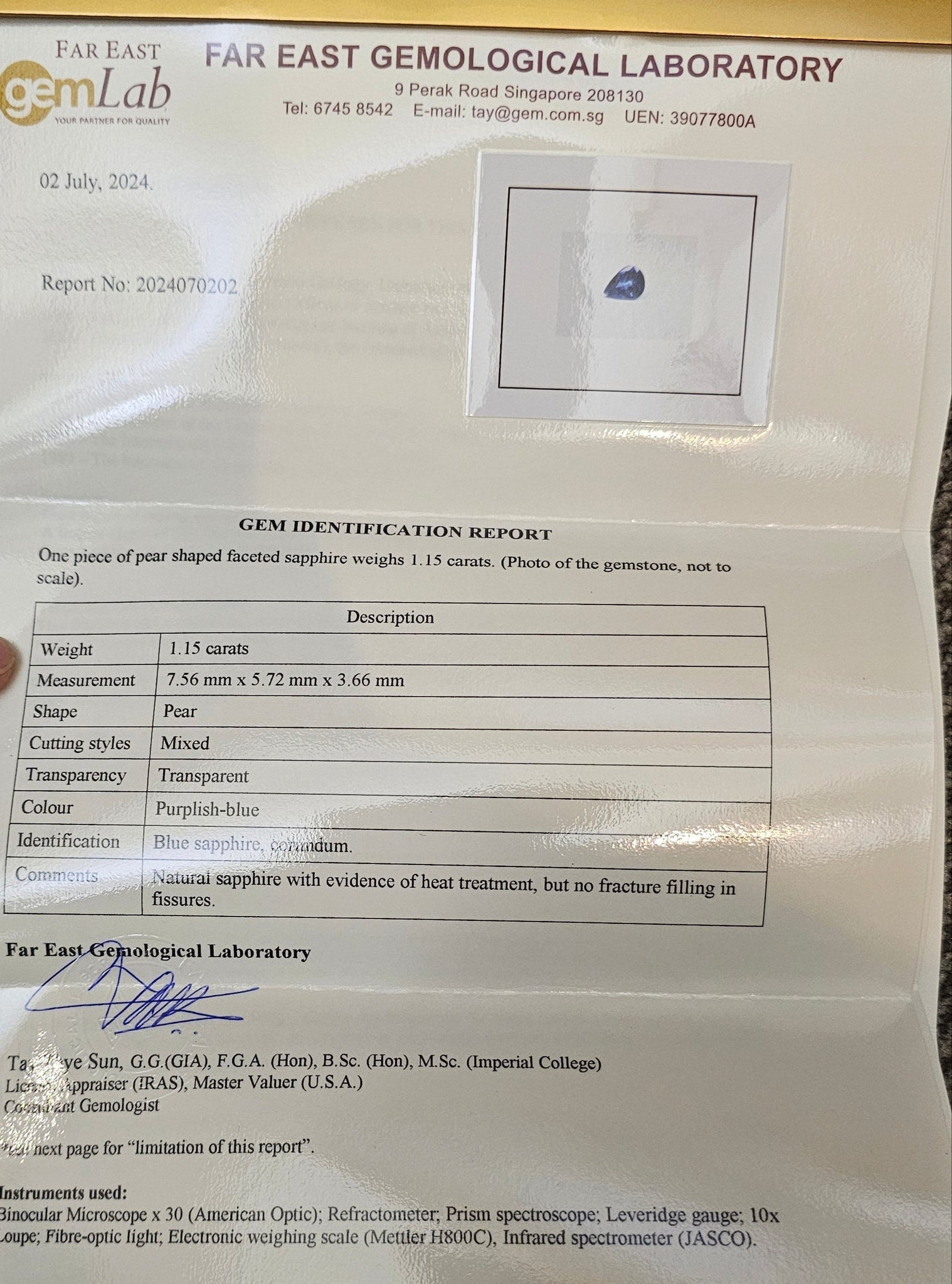 Natural Sapphire Pear Shape 1.15ct - Far East Gems & Jewellery