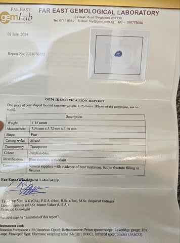 Natural Sapphire Pear Shape 1.15ct - Far East Gems & Jewellery