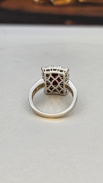 2.08ct Vivid Red Ruby Mozmabique No Heat set in 18k white gold ring with diamonds